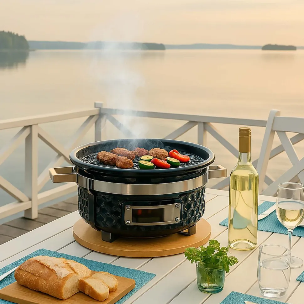 Kamado-grilli Easy Cooking Kamado Korea/Hibachi BBQ, Ø28 cm, pöytämalli, musta