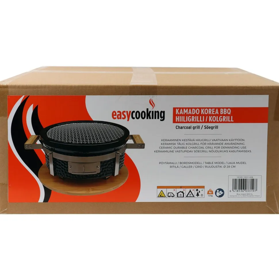Kamado-grilli Easy Cooking Kamado Korea/Hibachi BBQ, Ø28 cm, pöytämalli, musta