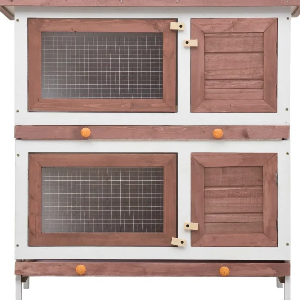Kanin ulkohäkki, 4 ovea, 90x90x45cm, ruskea puu