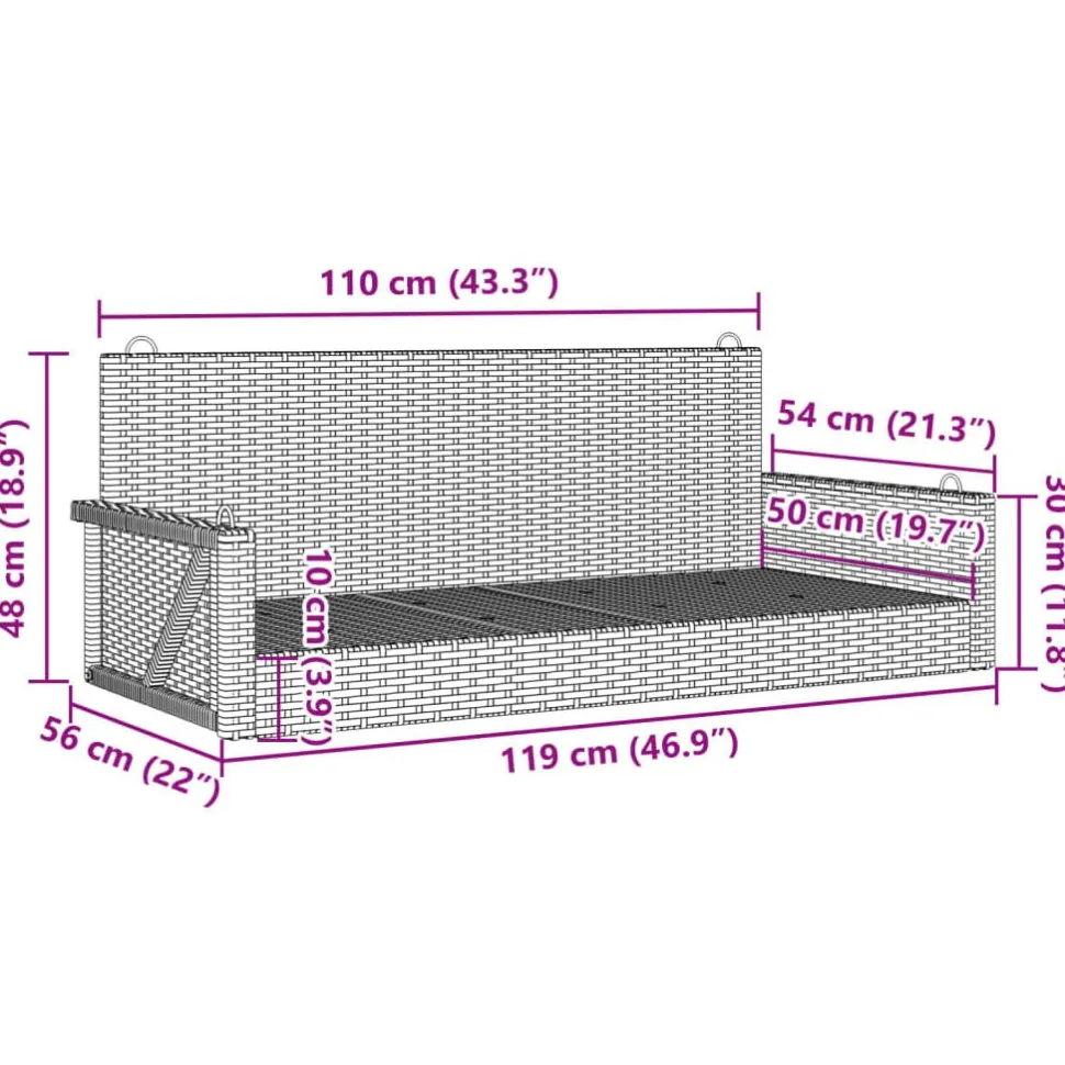 Keinupenkki musta polyrottinki 119x56x48 cm (65625)