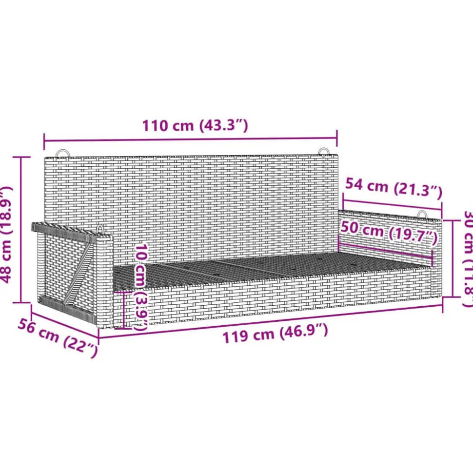 Keinupenkki musta polyrottinki 119x56x48 cm (65625)