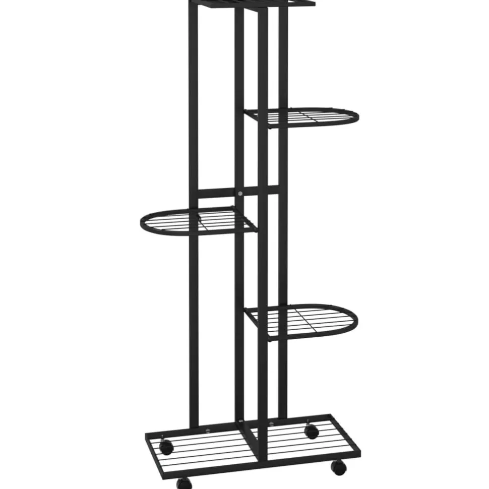5-kerroksinen Kukkateline pyörillä 44x23x100 cm valkoinen rauta