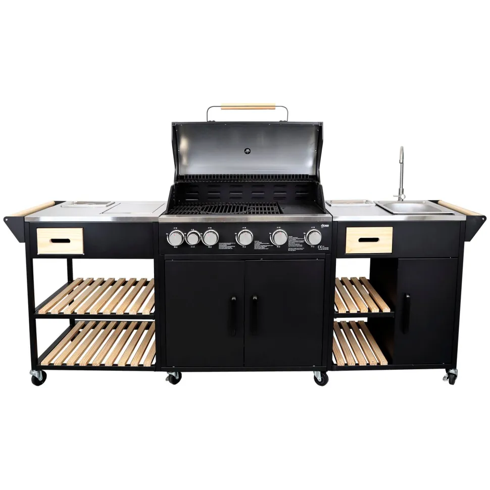 Kesäkeittiö Dose Barbeque 5 poltinta, sivukeitin, pesuallas, musta