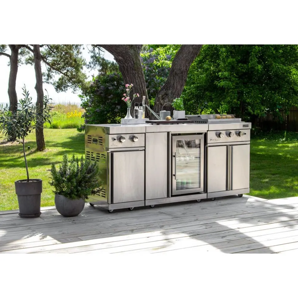 Kesäkeittiön moduuli jääkaapilla ja säilytyskaapilla Myoutdoorkitchen Classic l,ine Stainless, rst 63 l,