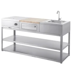Kesäkeittiön tiskiallasmoduuli Myoutdoorkitchen integroitava ruostumaton teräs
