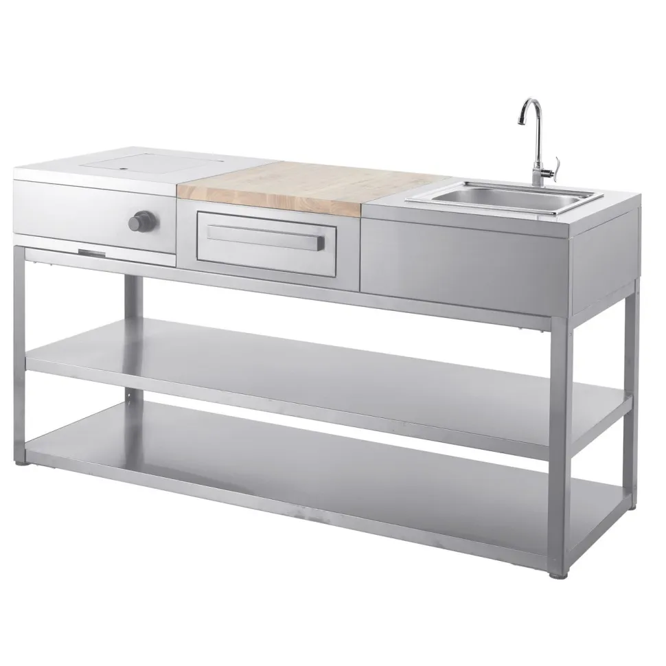 Kesäkeittiön tiskiallasmoduuli Myoutdoorkitchen integroitava ruostumaton teräs
