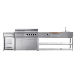 Kesäkeittiön tiskiallasmoduuli Myoutdoorkitchen integroitava ruostumaton teräs