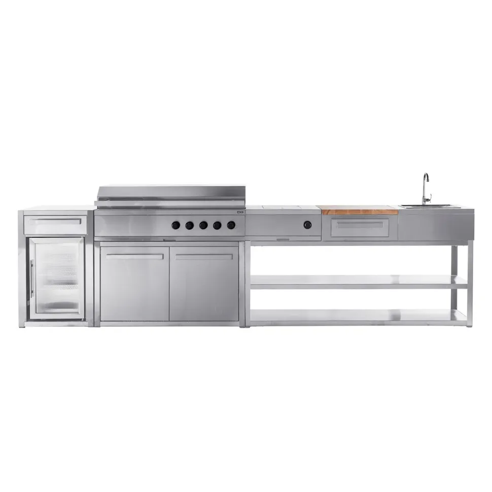 Kesäkeittiön tiskiallasmoduuli Myoutdoorkitchen integroitava ruostumaton teräs