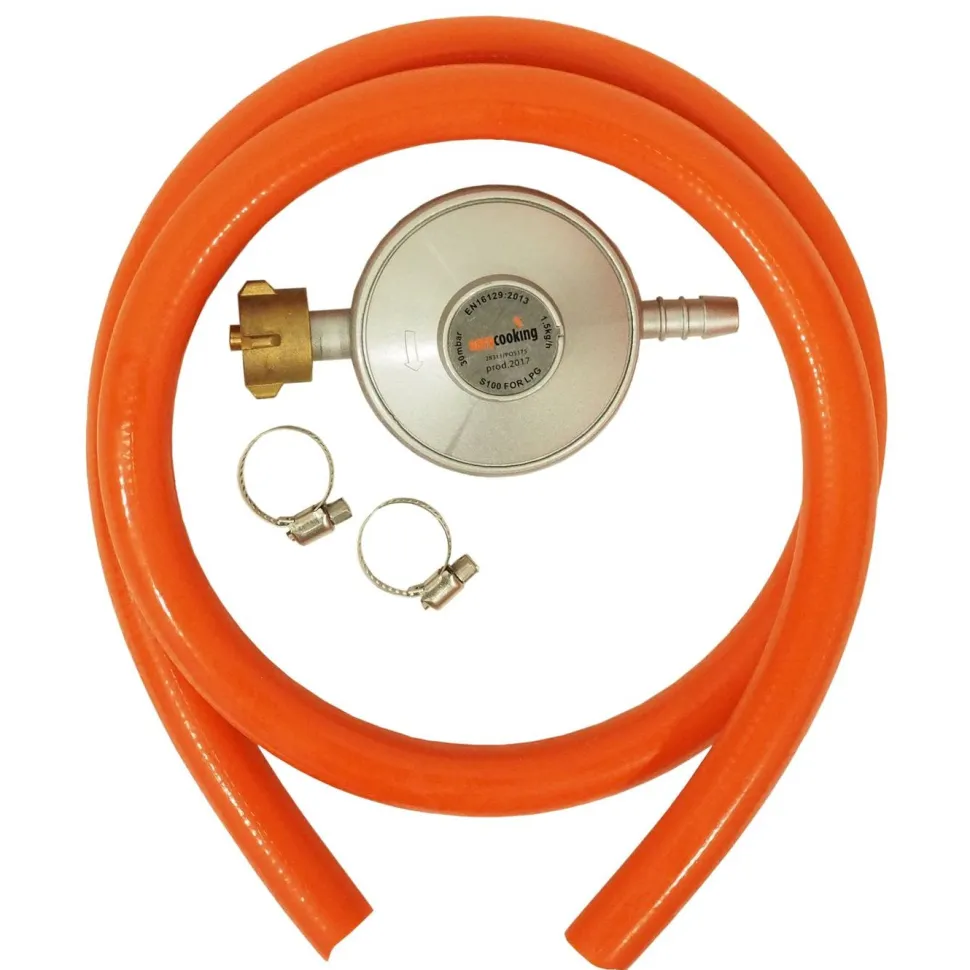 Kierreventtiilipullon matalapainesäädin Easy Cooking, letku 120 cm, EN16129-yhteensopiva