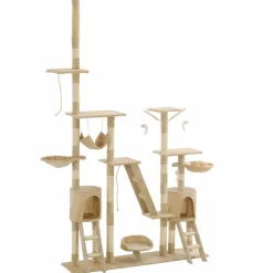 Kissan kiipeilypuu, sisal-pylväillä, 230-250cm, beige