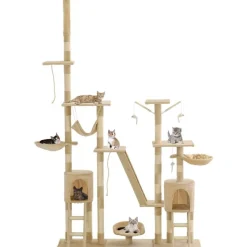 Kissan kiipeilypuu, sisal-pylväillä, 230-250cm, beige