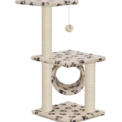 Kissan kiipeilypuu, sisal-pylväillä, 65cm, tassukuvio, beige