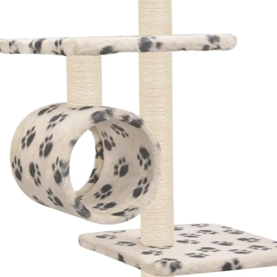 Kissan kiipeilypuu, sisal-pylväillä, 260cm, tassukuvio, beige
