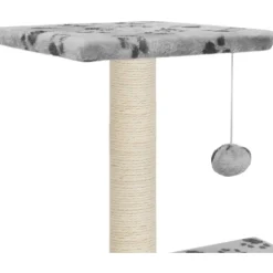 Kissan kiipeilypuu, sisal-pylväillä, 65cm, tassukuvio, harmaa