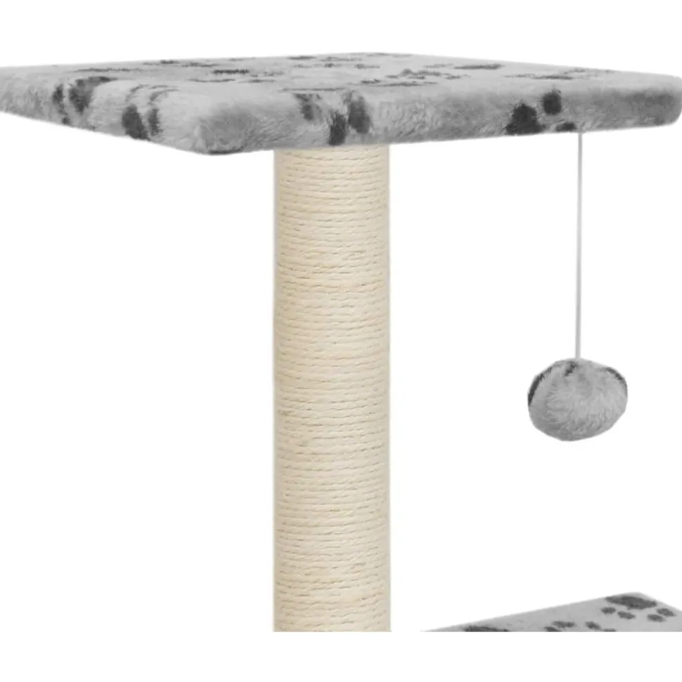 Kissan kiipeilypuu, sisal-pylväillä, 65cm, tassukuvio, harmaa