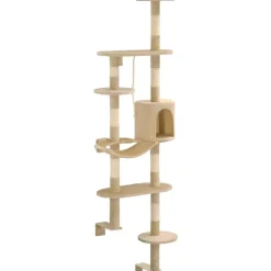 Kissan kiipeilypuu, sisal-pylväillä, seinäkiinnitys, 194cm, beige
