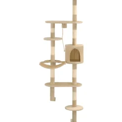 Kissan kiipeilypuu, sisal-pylväillä, seinäkiinnitys, 194cm, beige