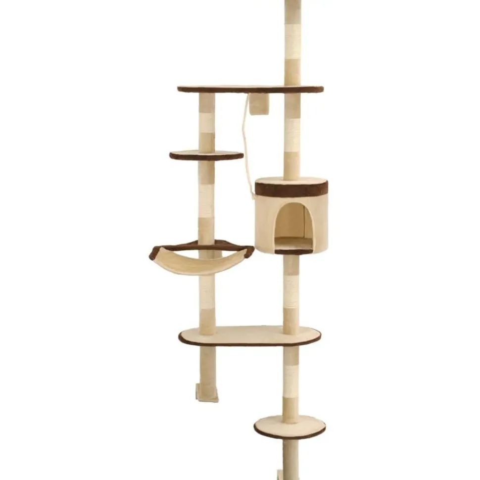 Kissan kiipeilypuu, sisal-pylväillä, seinäkiinnitys, 194cm, beige/ruskea