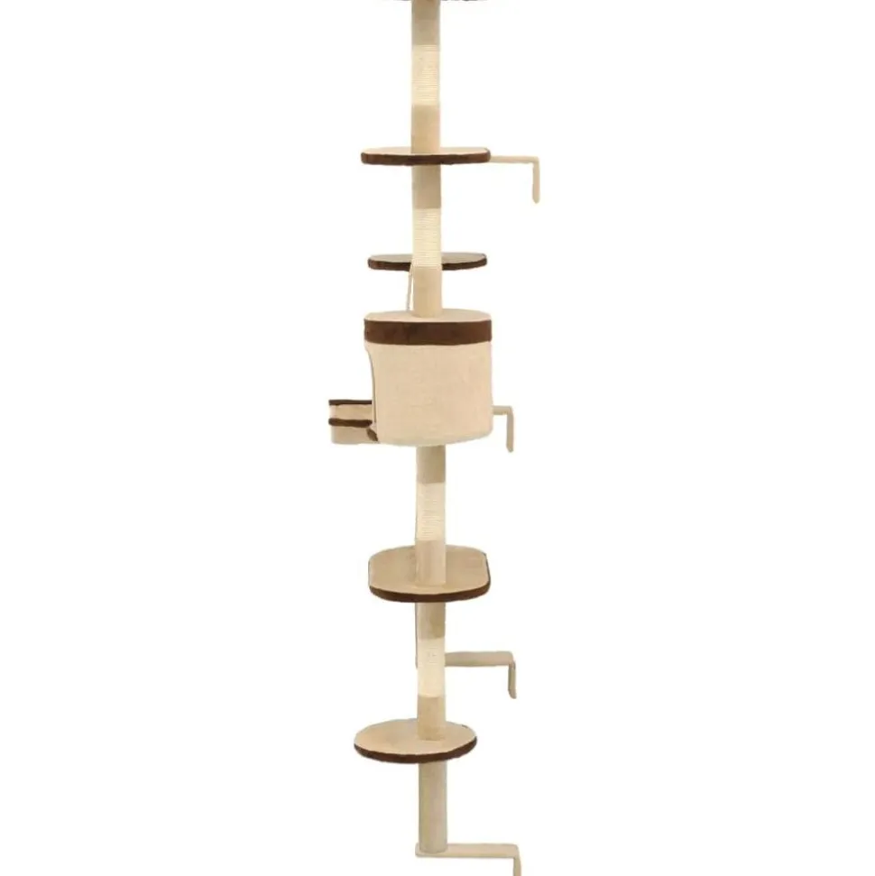 Kissan kiipeilypuu, sisal-pylväillä, seinäkiinnitys, 194cm, beige/ruskea