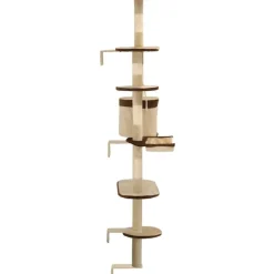 Kissan kiipeilypuu, sisal-pylväillä, seinäkiinnitys, 194cm, beige/ruskea
