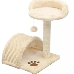 Kissan kiipeilypuu, sisal-pylväällä ja pesällä, 40cm, beige