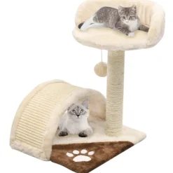 Kissan kiipeilypuu, sisal-pylväällä ja pesällä, 40cm, beige/ruskea