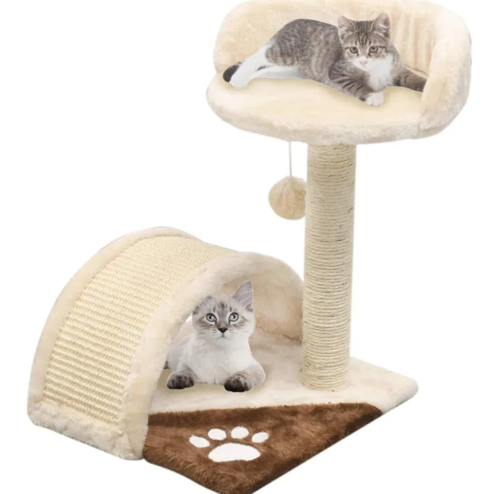 Kissan kiipeilypuu, sisal-pylväällä ja pesällä, 40cm, beige/ruskea