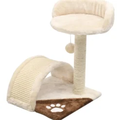 Kissan kiipeilypuu, sisal-pylväällä ja pesällä, 40cm, beige/ruskea