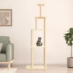 Kissan kiipeilypuu sisal- raapimispylväillä kerma 183 cm (71744)