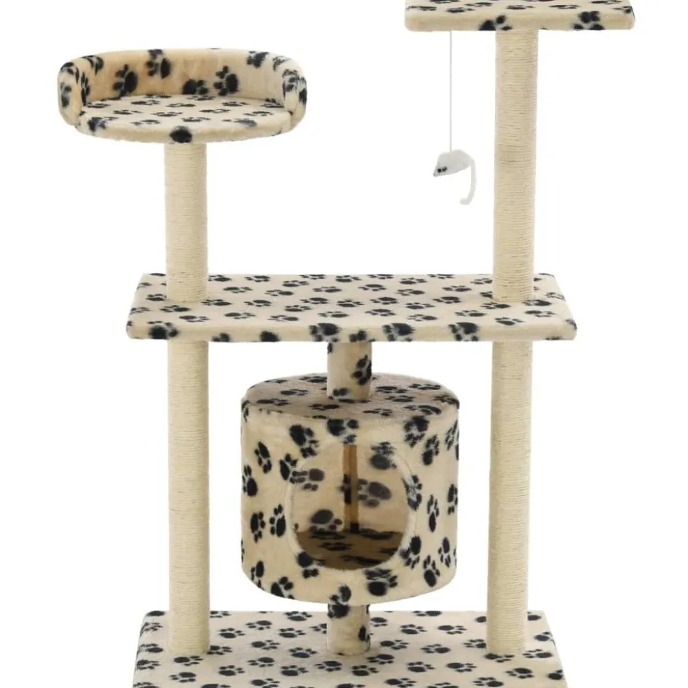 Kissan raapimispuu, sisal-pylväillä, 95cm, tassukuvio, beige