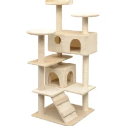 Kissan raapimispuu, sisal-pylväillä, 2 pesällä, 125cm, beige