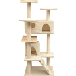 Kissan raapimispuu, sisal-pylväillä, 2 pesällä, 125cm, beige