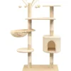 Kissan raapimispuu, sisal-pylväillä, 1 pesällä, 125cm, beige