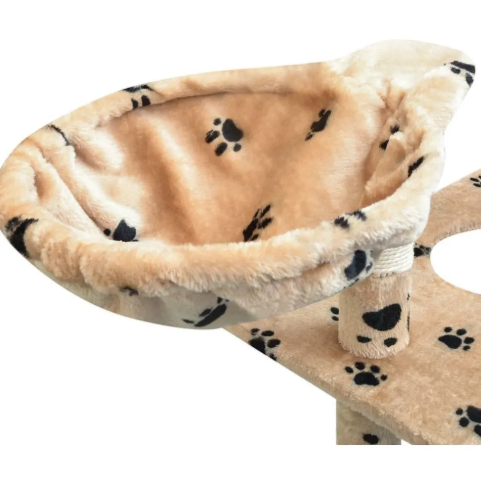 Kissan raapimispuu, sisal-pylväillä, 1 pesällä, 150cm, tassukuvio, beige