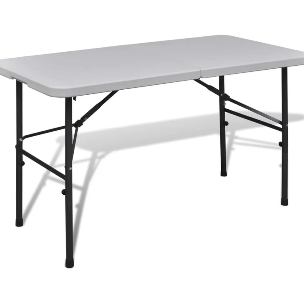 Kokoontaitettava puutarhapöytä, 122cm, HDPE, valkoinen