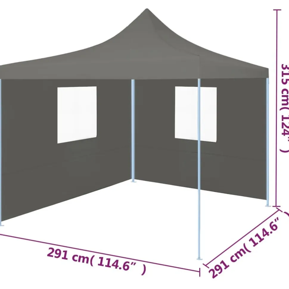 Kokoontaittuva pop-up juhlateltta 2 seinällä 3x3m antrasiitti