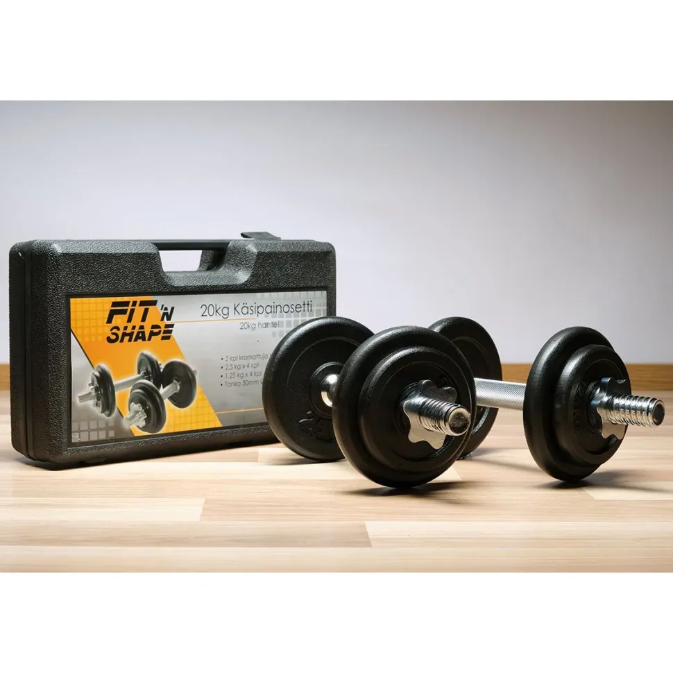 Käsipainosetti salkussa Fit'n Shape 2 kpl säädettävät 20 kg
