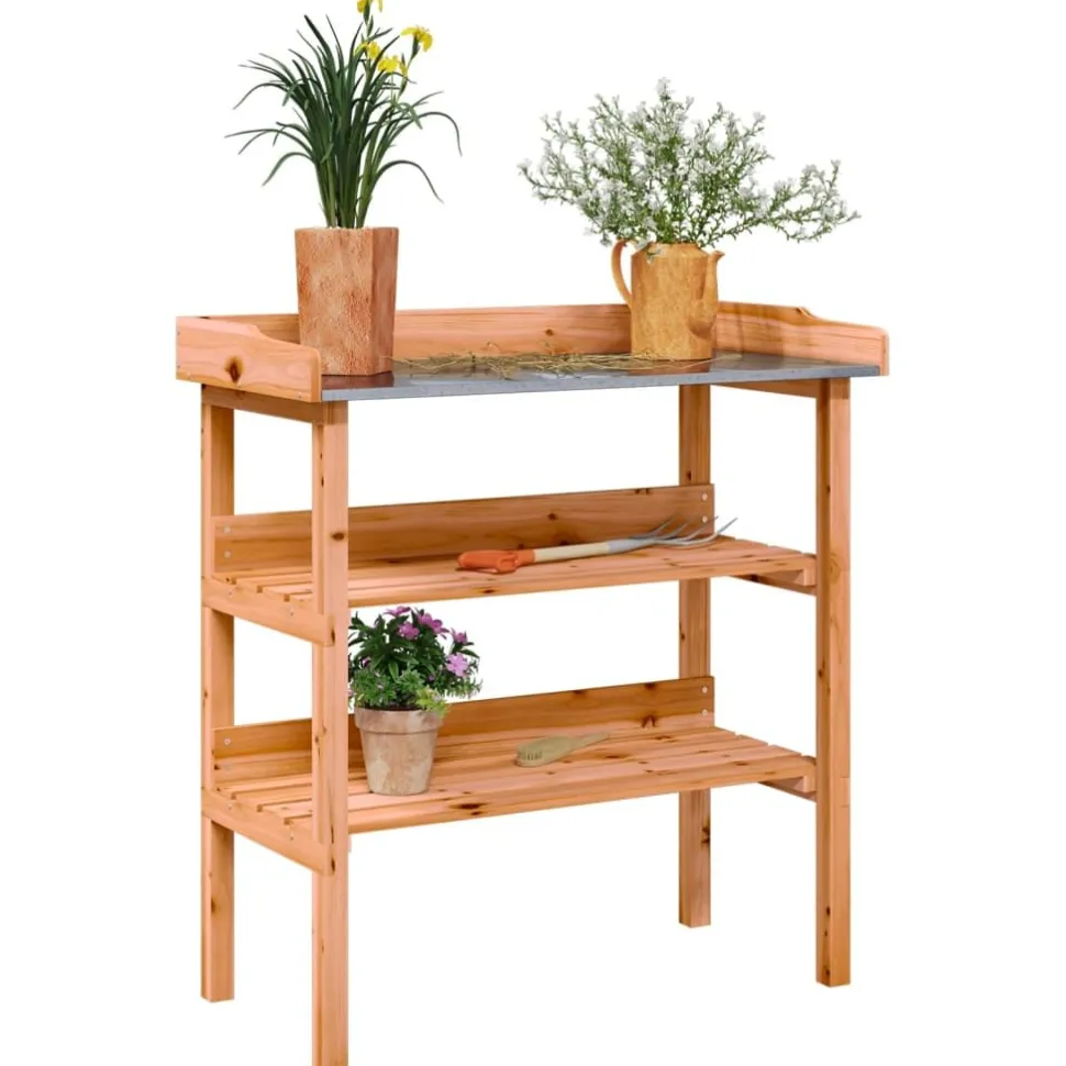 Kukkapöytä hyllyillä ruskea 78x38x82,5 cm täysi kuusi (56353)