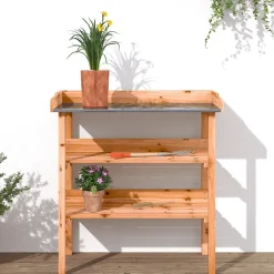 Kukkapöytä hyllyillä ruskea 78x38x82,5 cm täysi kuusi (56353)