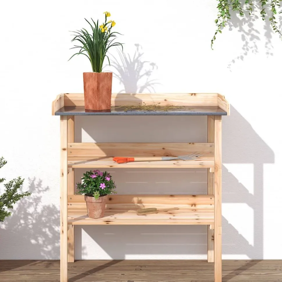 Kukkapöytä hyllyillä 78x38x82,5 cm, kuusi