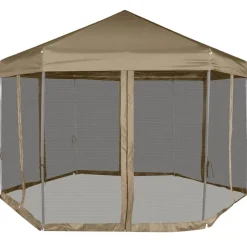 Kuusikulmainen pop-up katos sivuseinillä 3,6x3,1m 220g/m² taupe