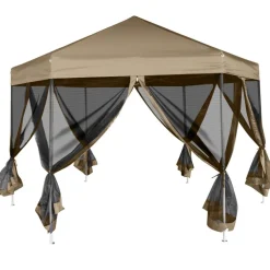 Kuusikulmainen pop-up katos sivuseinillä 3,6x3,1m 220g/m² taupe