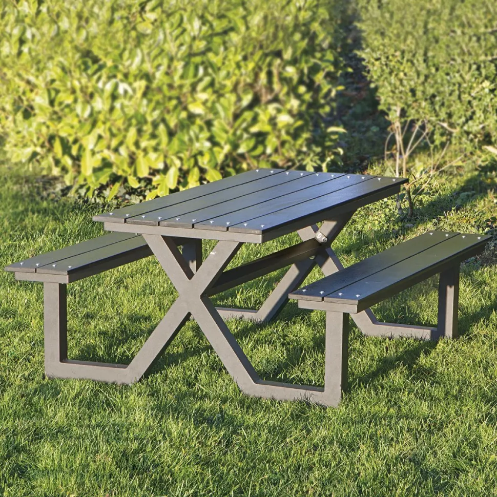 Lasten pöytä ja penkki Hortus, X-malli, musta nonwood ja antrasiittikehys