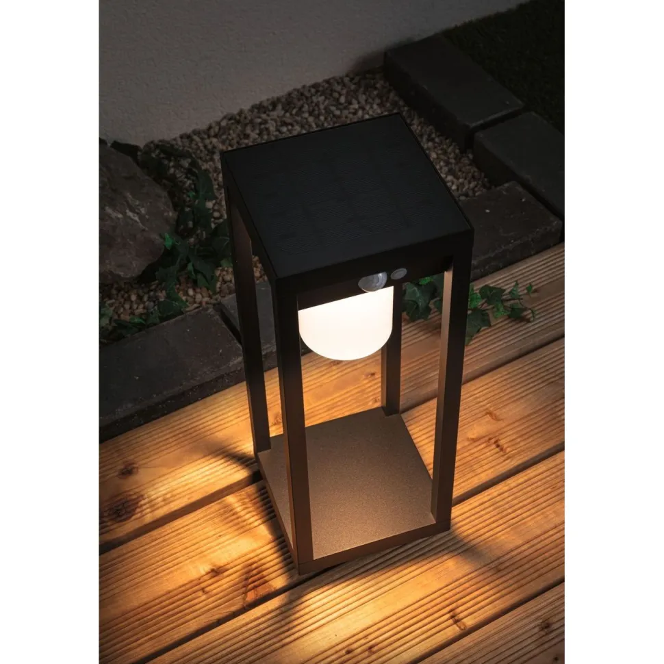 LED-aurinkokennovalaisin Paulmann Marisol, IP44, 3000K, liiketunnistin, musta