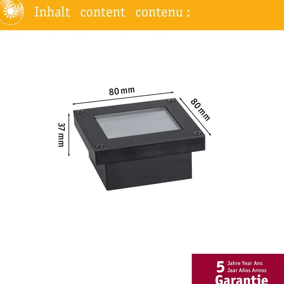 LED-maavalaisin aurinkokennolla Paulmann Domenic, 8x8cm, IP67, 3000K, musta