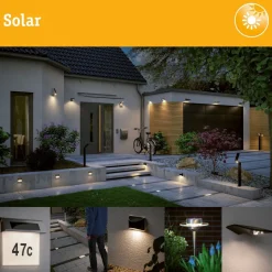 LED-maavalaisin aurinkokennolla Paulmann Domenic, 8x20cm, IP67, 3000K, musta