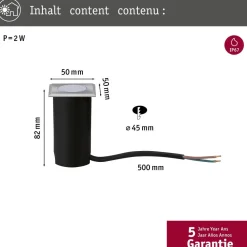 LED-terassivalaisin Paulmann House, IP67, 50x50mm, 3000K, 2W, 60lm, rst