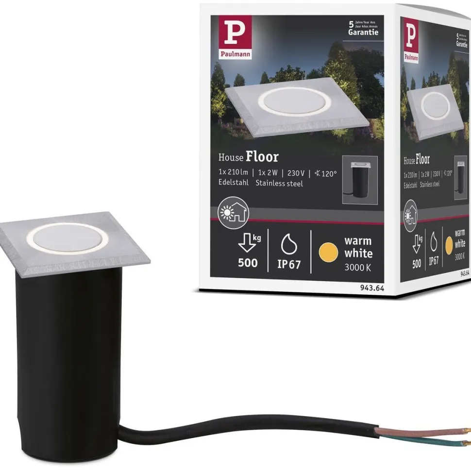 LED-terassivalaisin Paulmann House, IP67, 50x50mm, 3000K, 2W, 20lm, rst