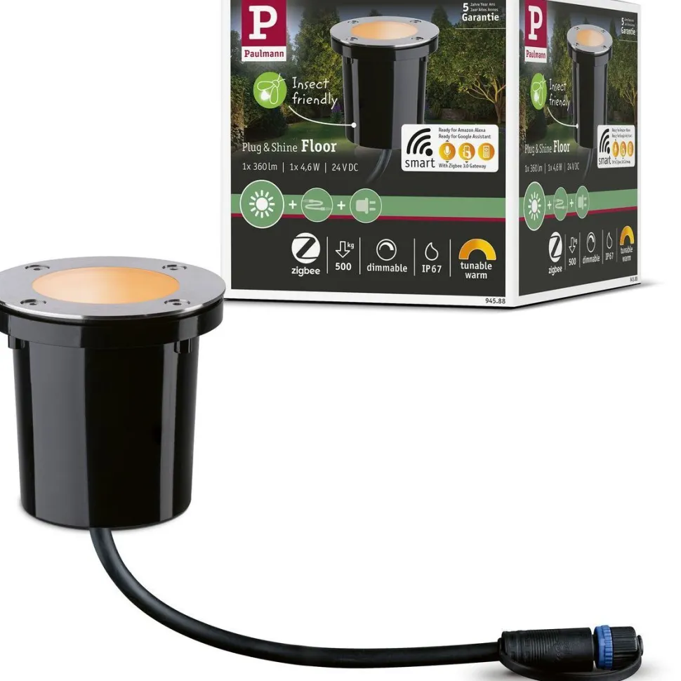LED-terassivalaisin Paulmann Plug & Shine, Smart Home Zigbee 3.0, IP65, säädettävä värilämpötila, musta