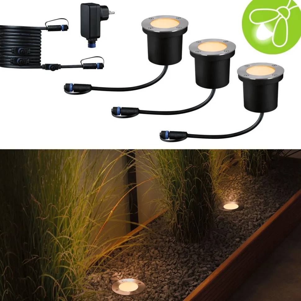 LED-terassivalaisinsarja Paulmann Plug & Shine Floor, IP67, 2200K, 3x4.5W, antrasiitti